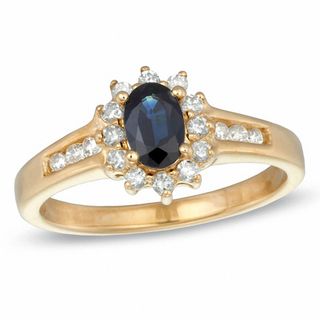 Oval Blue Sapphire and 0.29 CT. T.W. Diamond Ring in 10K Gold|Peoples Jewellers