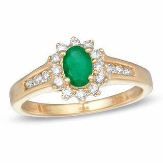 Oval Emerald and 0.29 CT. T.W. Diamond Ring in 10K Gold|Peoples Jewellers