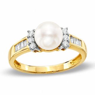 Freshwater Cultured Pearl and 0.26 CT. T.W. Diamond Ring in 10K Gold|Peoples Jewellers