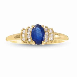 10K Gold Blue Sapphire Crown Ring with Diamond Accents|Peoples Jewellers