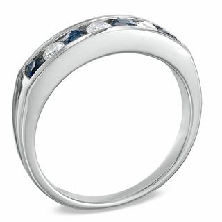 Blue Sapphire and 0.23 CT. T.W. Diamond Channel Band in 10K White Gold|Peoples Jewellers
