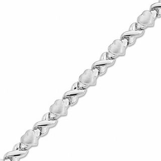 10K White Gold Stampato "X" and Heart Bracelet|Peoples Jewellers