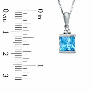 Square Blue Topaz and Diamond Pendant in 10K White Gold|Peoples Jewellers