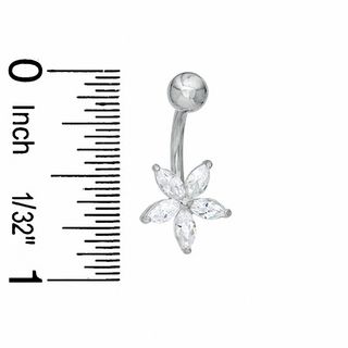 014 Gauge Flower Belly Button Ring with Marquise-Shaped Cubic Zirconia in Stainless Steel|Peoples Jewellers