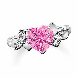 Lab-Created Pink Sapphire Heart Ring in 10K White Gold with Diamond Accents|Peoples Jewellers
