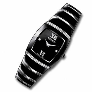 Ladies' Wittnauer Diamond Accent Two-Tone Ceramic Watch with Square Black Dial (Model: 12R32)|Peoples Jewellers
