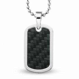 Men's Stainless Steel Dog Tag Pendant with Black Carbon Fibre Accents|Peoples Jewellers