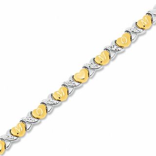 "MOM" Heart and "X" Stampato Bracelet in 10K Two-Tone Gold - 7.25"|Peoples Jewellers