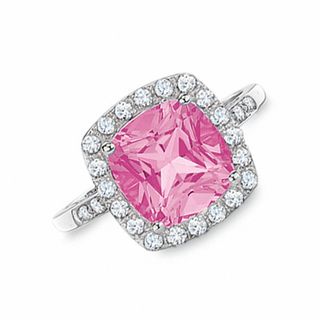 Lab-Created Pink and White Sapphire Ring in 10K White Gold with Diamond Accents|Peoples Jewellers