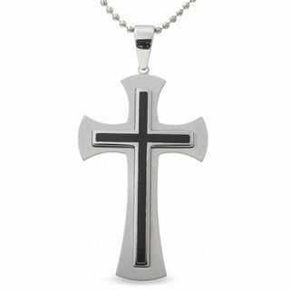 Men's Stainless Steel and Black Resin Gothic Cross Pendant|Peoples Jewellers