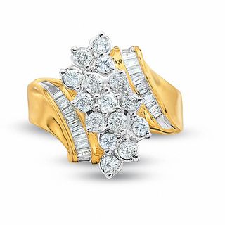 0.50 CT. T.W. Diamond Cluster Waterfall Ring in 10K Gold|Peoples Jewellers