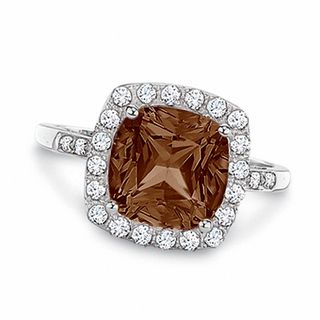 Cushion-Cut Smoky Quartz and Lab-Created White Sapphire Ring in 10K White Gold with Diamond Accents|Peoples Jewellers