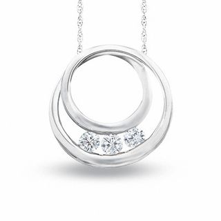 0.25 CT. T.W. Diamond Three Stone Coiled Circle Pendant in 10K White Gold|Peoples Jewellers