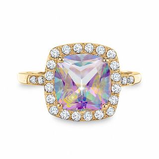 Lab-Created Mystic Fire® Topaz and White Sapphire Ring in 10K Gold with Diamond Accents|Peoples Jewellers