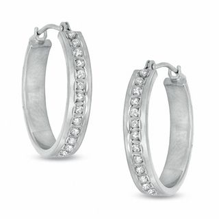 Diamond Fascination™ Medium Round Hoop Earrings in 14K White Gold|Peoples Jewellers