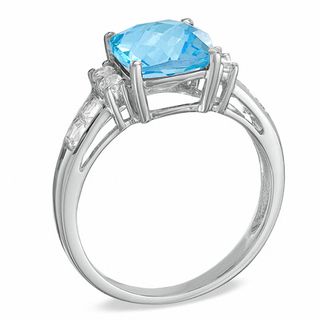 Cushion-Cut Blue and White Topaz Ring in 10K White Gold|Peoples Jewellers