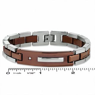 Men's Two-Tone Chocolate Stainless Steel ID Bracelet with Diamond Accents|Peoples Jewellers