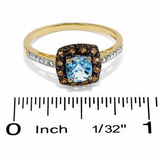 Cushion-Cut Blue Topaz and Smoky Quartz Ring in 10K Gold with Diamond Accents - Size 7|Peoples Jewellers