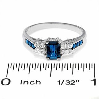 Emerald-Cut Blue and White Sapphire Ring in 14K White Gold|Peoples Jewellers