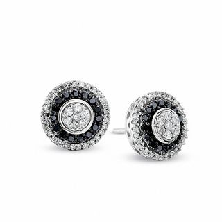 0.50 CT. T.W. Enhanced Black and White Diamond Flower Earrings in 10K White Gold|Peoples Jewellers