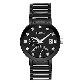 Men's Bulova Modern Diamond Accent Two-Tone IP Watch with Black Dial (Model: 98D109)|Peoples Jewellers