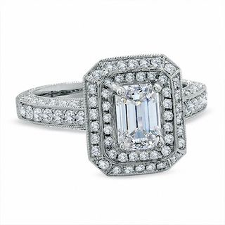 2.00 CT. T.W. Certified Framed Emerald-Cut Diamond Engagement Ring in 14K White Gold|Peoples Jewellers