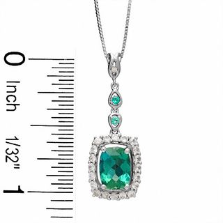 Cushion-Cut Lab-Created Emerald and White Sapphire Pendant in 14K White Gold with Diamond Accent|Peoples Jewellers