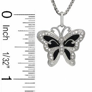 Diamond Accent Black Enamel Butterfly Pendant in Sterling Silver|Peoples Jewellers
