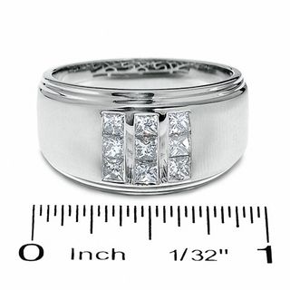 Men's 0.75 CT. T.W. Square-Cut Diamond Three Row Satin Ring in 14K White Gold|Peoples Jewellers