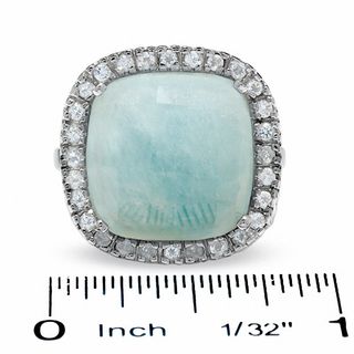 Cushion-Cut Blue Chalcedony Frame Ring in Sterling Silver with White Topaz Accents - Size 7|Peoples Jewellers