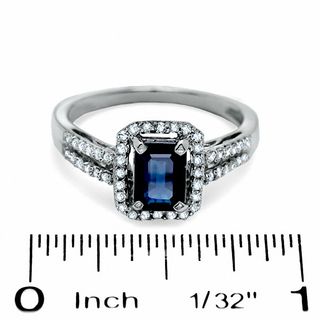 Emerald-Cut Blue Sapphire and Diamond Ring in 10K White Gold|Peoples Jewellers