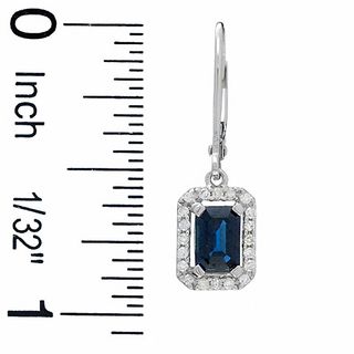 Emerald-Cut Blue Sapphire Drop Earrings in 10K White Gold with Diamond Accents|Peoples Jewellers