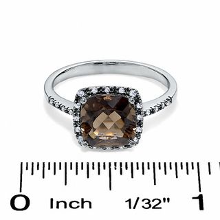 Cushion-Cut Smoky Quartz Ring in 14K White Gold with Diamond Accents|Peoples Jewellers