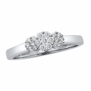 0.25 CT. T.W. Diamond Three Flower Ring in 10K White Gold|Peoples Jewellers