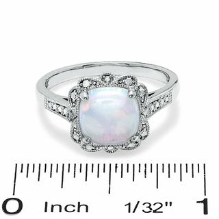 8.0mm Cushion-Cut Lab-Created Opal Vintage-Style Ring in Sterling Silver|Peoples Jewellers