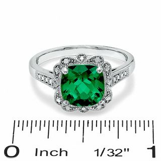 8.0mm Cushion-Cut Lab-Created Emerald Vintage-Style Ring in Sterling Silver|Peoples Jewellers