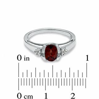 Oval Garnet and White Sapphire Bezel-Set Ring in 10K White Gold|Peoples Jewellers