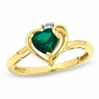 6.0mm Heart-Shaped Lab-Created Emerald and White Sapphire Ring in 10K Gold|Peoples Jewellers