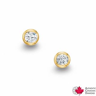 CT. T.W. Certified Canadian Diamond Solitaire Bezel Stud Earrings in 10K Gold (I/I2)|Peoples Jewellers