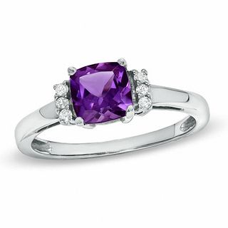 6.0mm Cushion-Cut Amethyst and Lab-Created White Sapphire Ring in 10K White Gold|Peoples Jewellers