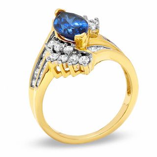 Marquise Lab-Created Blue and White Sapphire Ring in 10K Gold|Peoples Jewellers
