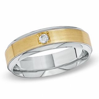 Men's Diamond Solitaire Accent Wedding Band in 10K Two-Tone Gold - Size 10|Peoples Jewellers