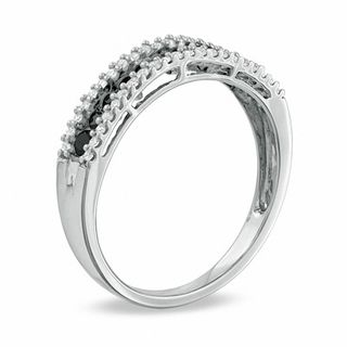 0.50 CT. T.W. Enhanced Black and White Diamond Zipper Ring in Sterling Silver|Peoples Jewellers