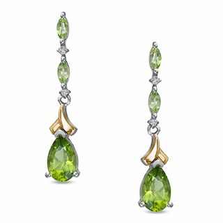 Pear-Shaped Peridot and Diamond Accent Pendant and Earrings Set in Sterling Silver and 14K Gold|Peoples Jewellers