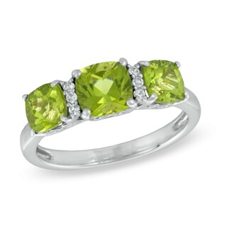 Cushion-Cut Peridot and Lab-Created White Sapphire Ring in Sterling Silver|Peoples Jewellers