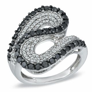 1.50 CT. T.W. Enhanced Black and White Diamond Wave Ring in 10K White Gold|Peoples Jewellers