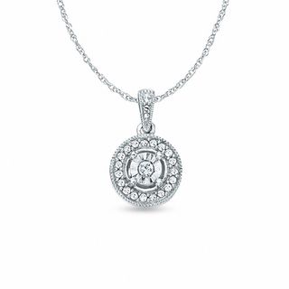 0.11 CT. T.W. Diamond Round Frame Pendant in Sterling Silver|Peoples Jewellers