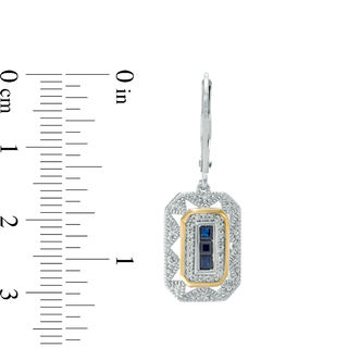 Princess-Cut Blue Sapphire and 0.12 CT. T.W. Diamond Vintage-Style Drop Earrings in Sterling Silver and 14K Gold|Peoples Jewellers