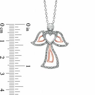 0.11 CT. T.W. Diamond Outline Heart Angel Pendant in Sterling Silver and 10K Rose Gold|Peoples Jewellers