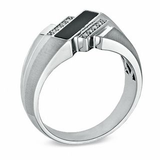 Men's Onyx and Diamond Accent Band in 10K White Gold|Peoples Jewellers